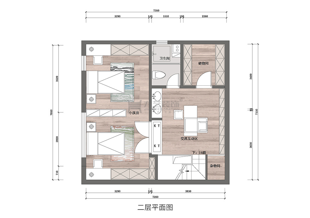 二层平面布置及立面索引图